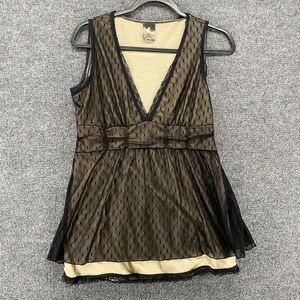 Lily White Blouse Top Womens L Black Mesh V-Neck Y2K Whimsigoth Fairy Grunge 90s